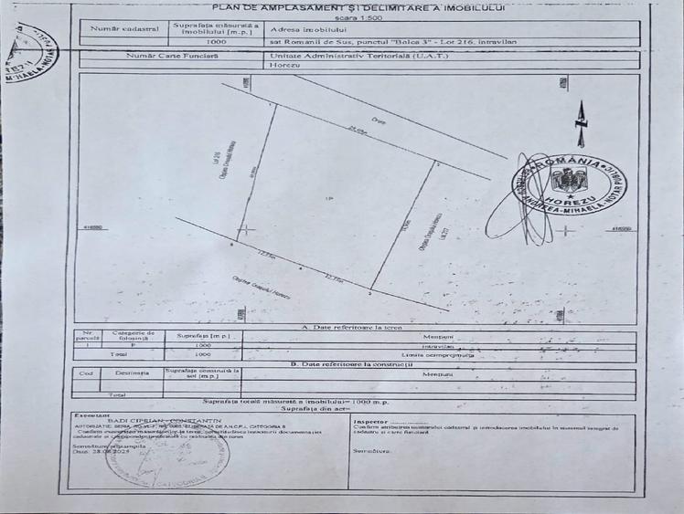 Teren Construcții intravilan de 1000 mp, în Vest