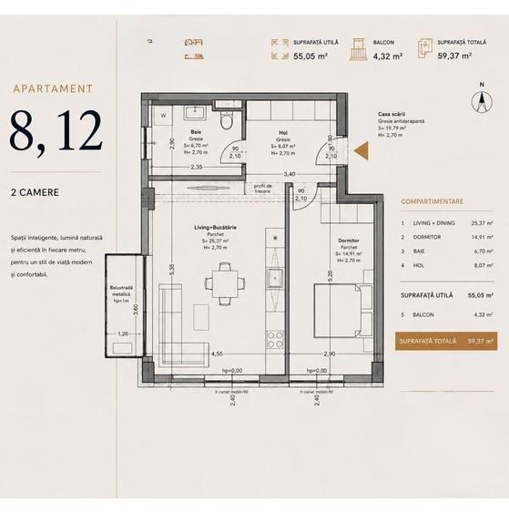 Apartament cu 2 camere decomandat în Soarelui