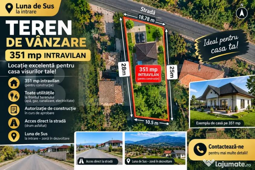 Teren cu autorizatie de constructie si proiect de casa. 351m - Luna De Sus (Cluj) - 1
