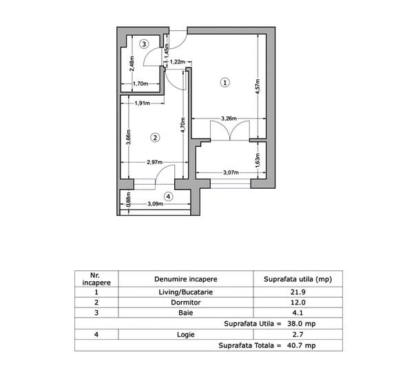 Apartament cu 2 camere în Apărătorii Patriei