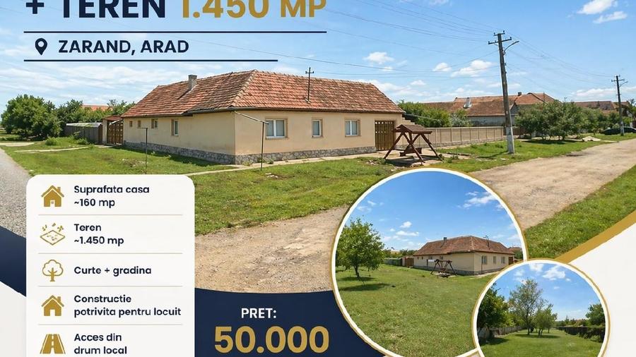 Casă individuală cu 5 camere cu Teren 1450 Mp în Zărand