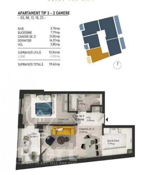 Apartament cu 2 camere semidecomandat, mobilat în Central