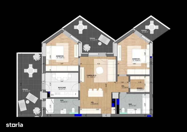 Apartament cu 3 camere decomandat în Central