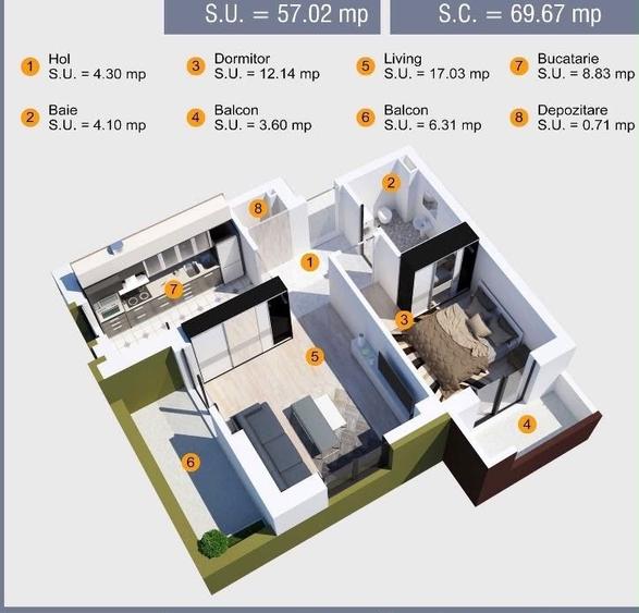 Apartament cu 2 camere decomandat în Valea Ialomiței