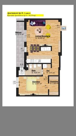 Apartament cu 2 camere decomandat în Popoveni