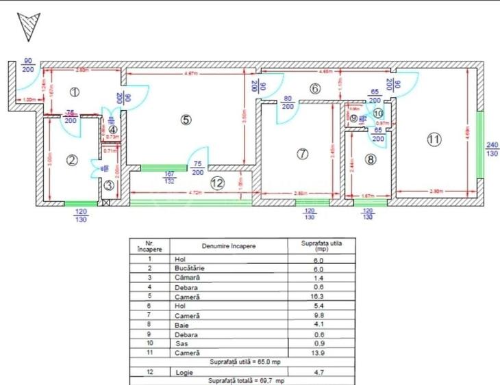 Apartament cu 3 camere semidecomandat în Podu Roș