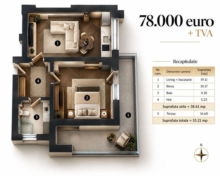 Apartament cu 2 camere în Metalurgiei