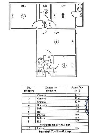 Apartament cu 3 camere semidecomandat în Câmpia Libertății