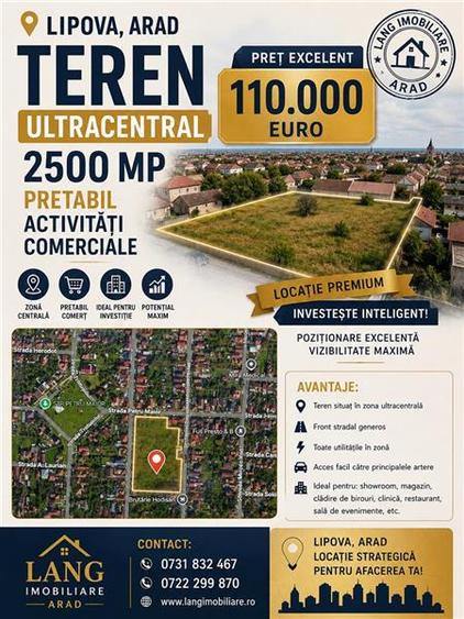 Teren Construcții intravilan de 2500 mp, în Central