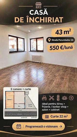 Casă cu 2 camere cu Teren 22 Mp în Central