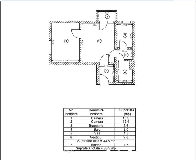 Apartament cu 2 camere nedecomandat în Rahova