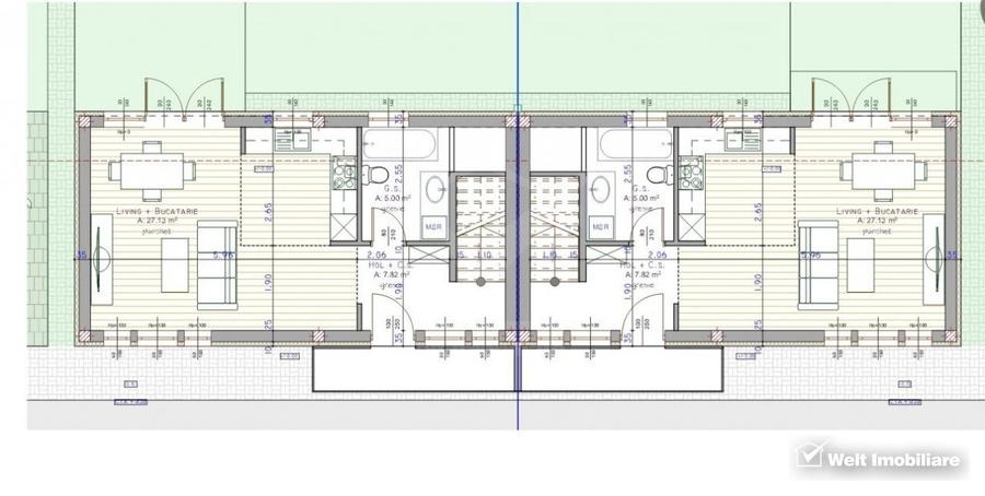 Duplex cu 4 camere cu Canalizare în Florești