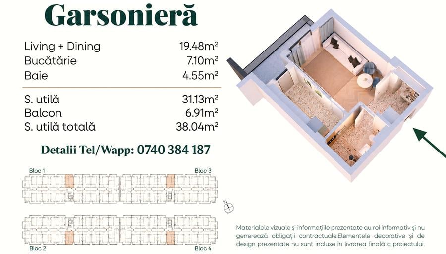 Garsonieră semidecomandată în Sud