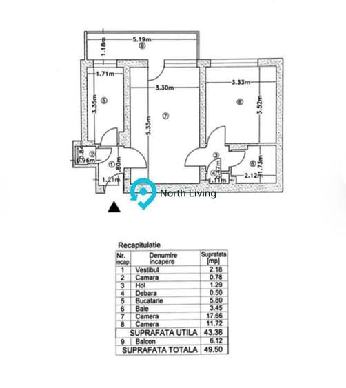 Apartament cu 2 camere decomandat în Muncii
