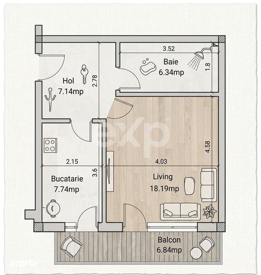 Apartament 1 camera decomandat, renovat, Loc de parcare CF, Floresti - 5