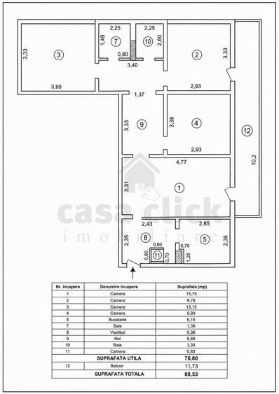 Apartament cu 4 camere semidecomandat în Țiglina 3