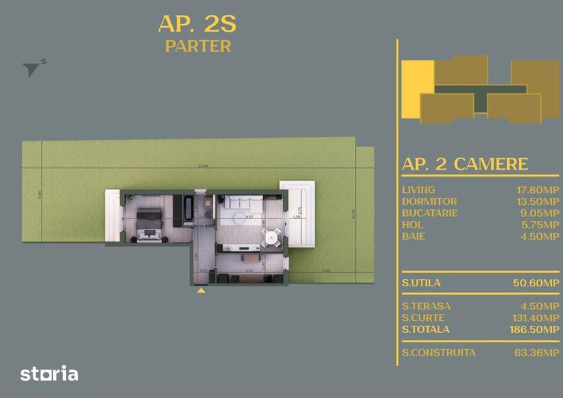 Apartament cu 2 camere în Sud
