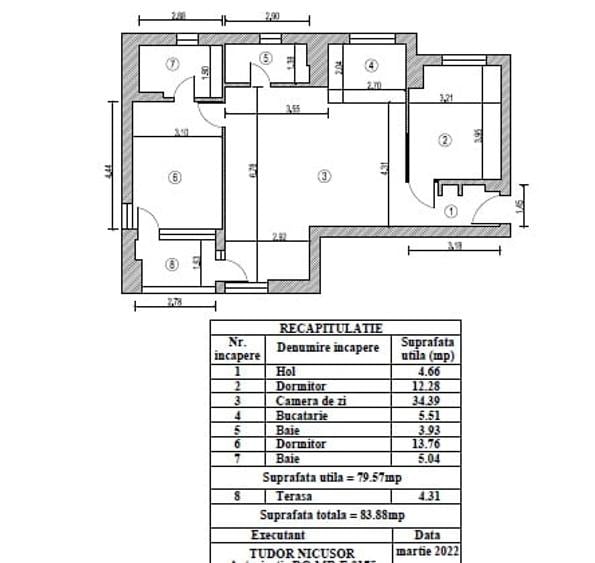 Apartament cu 3 camere decomandat, mobilat în Voluntari