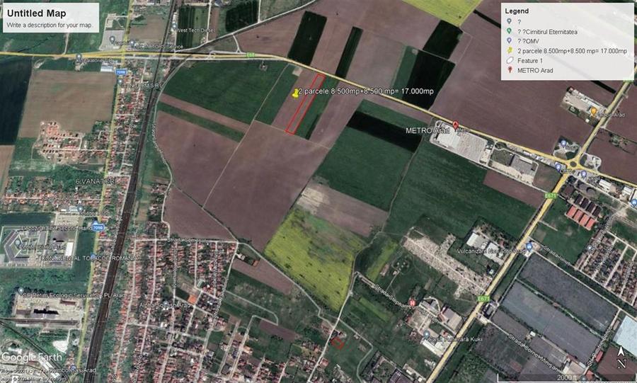 Teren intravilan 2 parcele de 8500 mp front la centura Aradului linga Metro - 3
