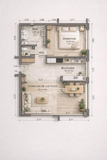 Apartament cu 2 camere semidecomandat, mobilat în Mărăști