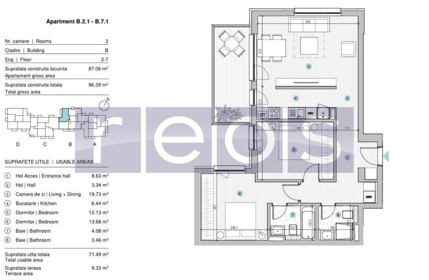 VANZARE APARTAMENT 3 CAMERE | STRAULESTI | 87MP | TERASA | COMPLEX NOU - 16