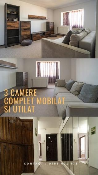 Apartament cu 3 camere decomandat, mobilat în Central
