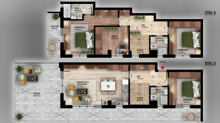 Duplex tip Penthouse cu 4 Camere si Birou | 181,4 mp - 3