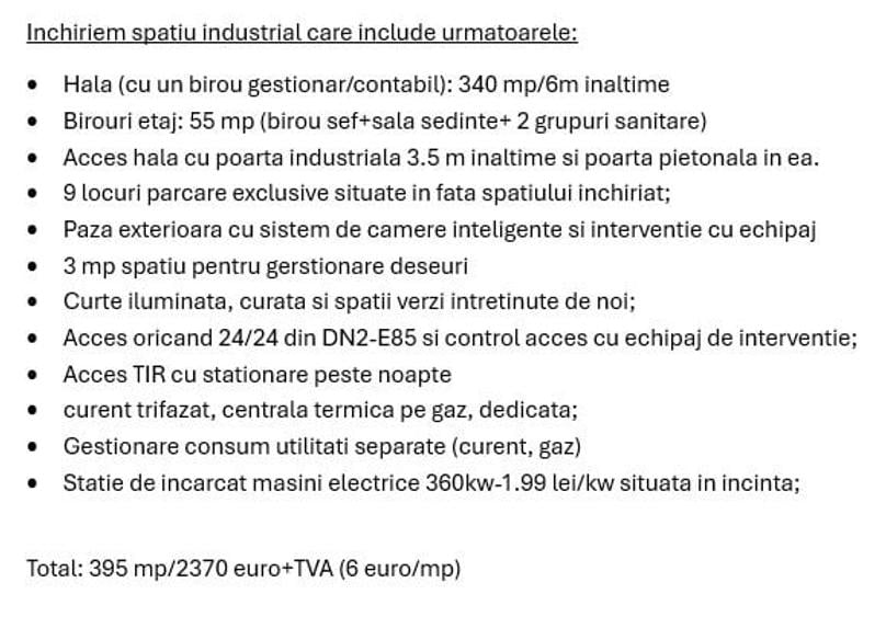 Spațiu industrial, de 395 mp, în Est