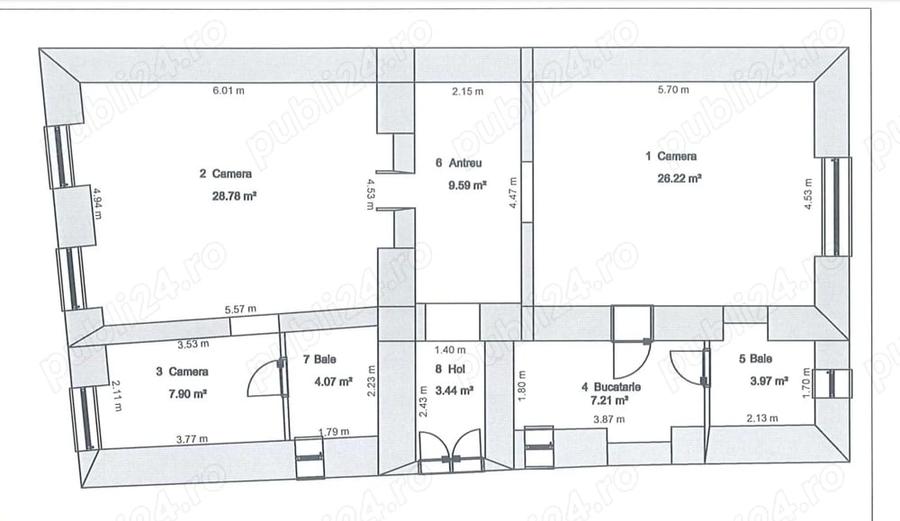 Apartament cu 3 camere decomandat în Central