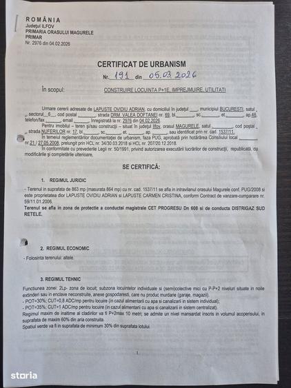 Teren 863 mp Cartierul Florilor Magurele cu CU pt. constructie casa. - 1