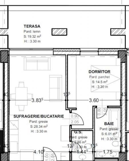 Apartament de vanzare, cu 2 camere, 71 mp, terasa 19 mp, zo - 1
