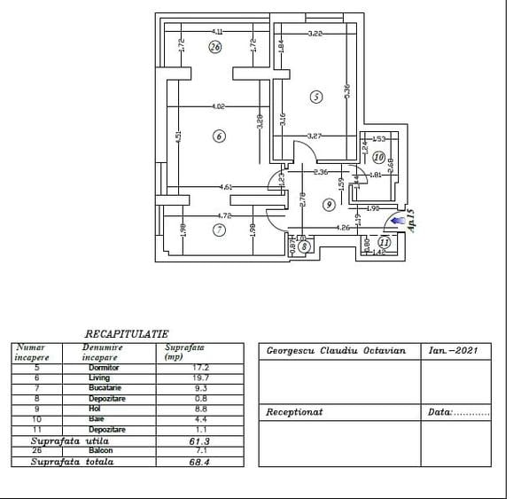 Apartament cu 2 camere decomandat, mobilat în Aviației