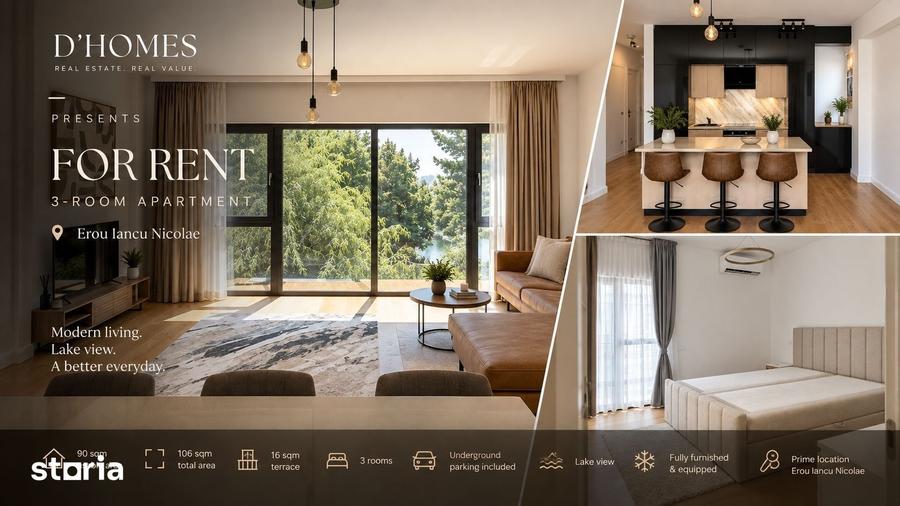 Apartament cu 3 camere, mobilat în Băneasa