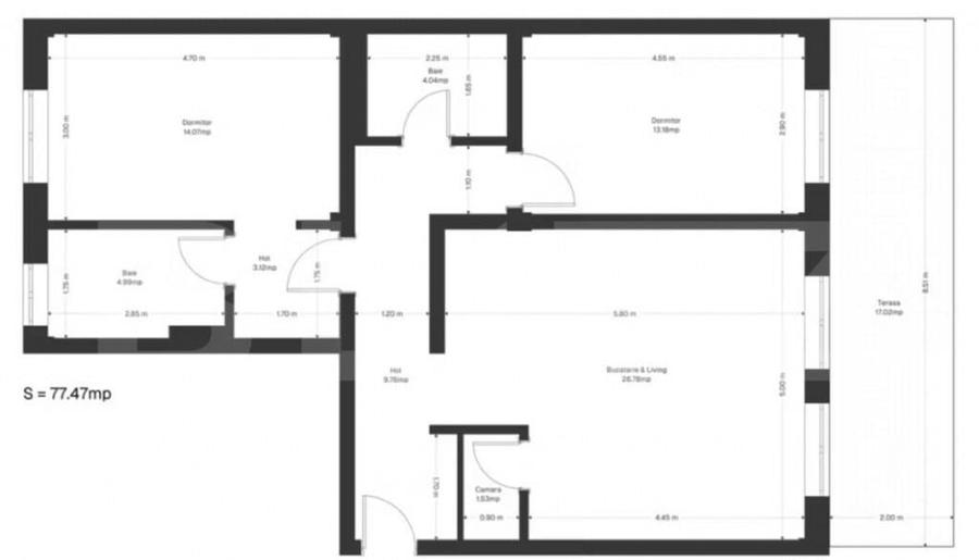 Apartament 3 camere, 77.47 mp utli+ gradina 17 mp utili, z - 1