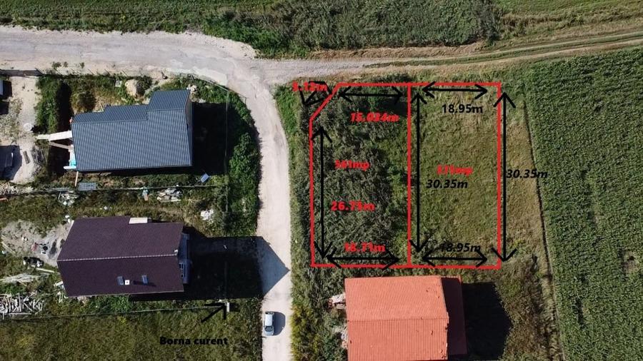 Teren intravilan 1.136 mp, 2 parcele alipite, Bod - utilitati la poarta - 1