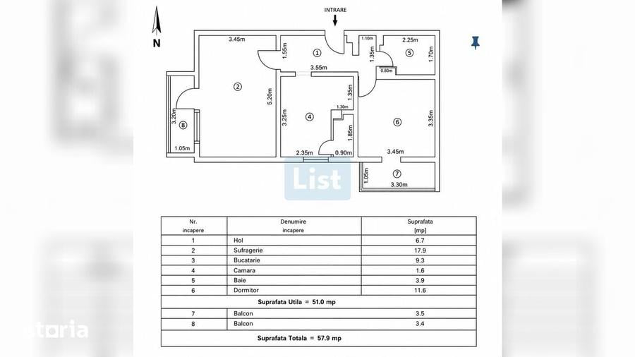 Apartament cu 2 camere decomandat în Sud