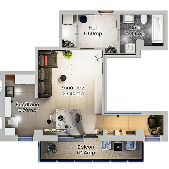 Apartament 1 camera - spatios intr-un complex rezidential nou din Podu Ros - 12