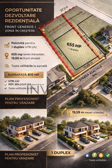 Teren cu Puz aprobat! 608 mp front 17.53 m pretabil pentru duplex! - 4