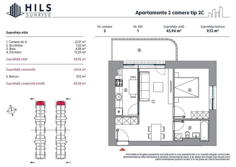 Apartament cu 2 camere | Tip 2C | HILS Sunrise | Pre-certificare GREEN Homes - 4