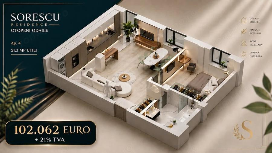 Apartament cu 2 camere decomandat în Central
