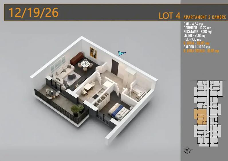 Apartament cu 2 camere decomandat în Titan