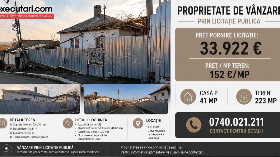 Casă individuală cu 3 camere cu Teren 224 Mp în Monumentului