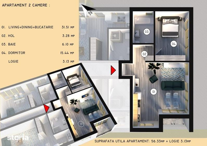 Apartament cu 2 camere în Corbeanca