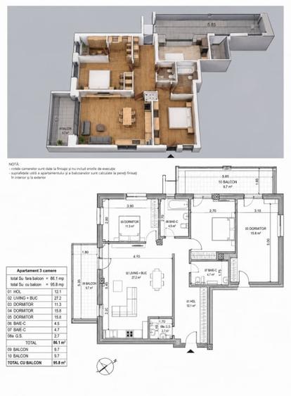 Apartament cu 3 camere decomandat în Central