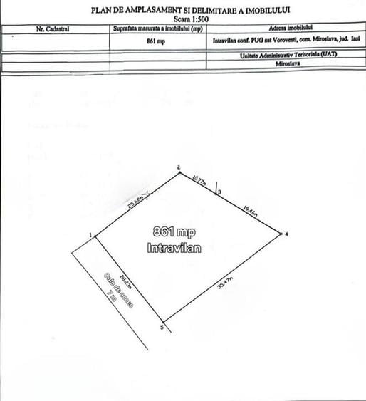 Teren Construcții intravilan de 861 mp, în Miroslava