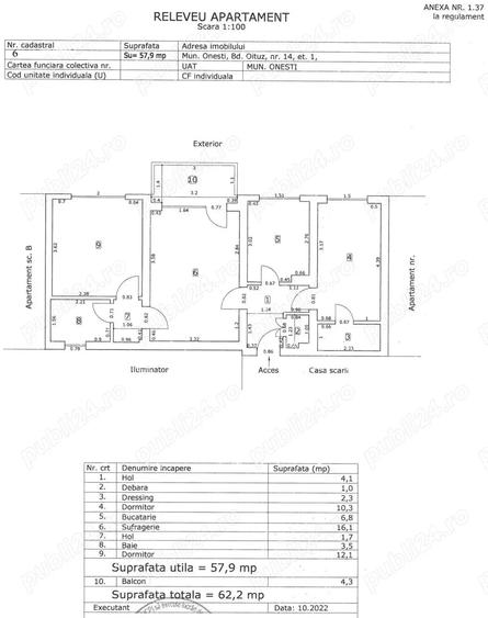 Apartament cu 3 camere semidecomandat în Onești