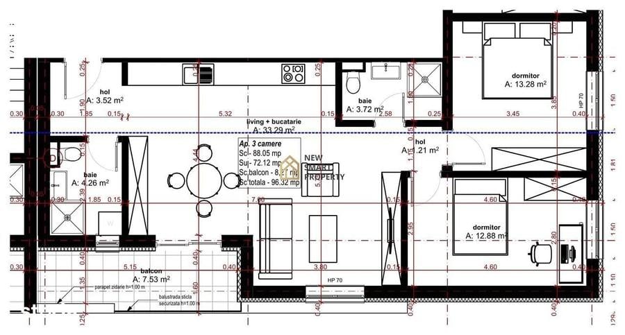 Apartament cu 3 camere în Central