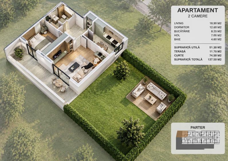 Apartament cu 2 camere decomandat în Sud