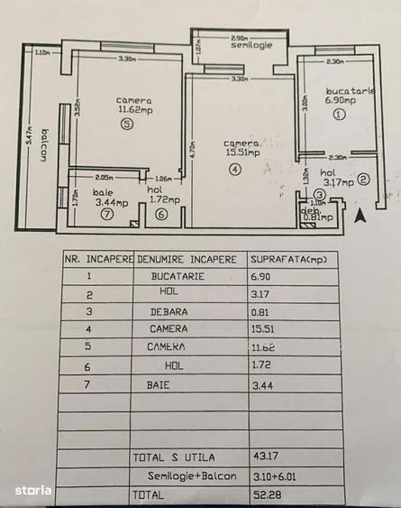 Apartament cu 2 camere semidecomandat în Central