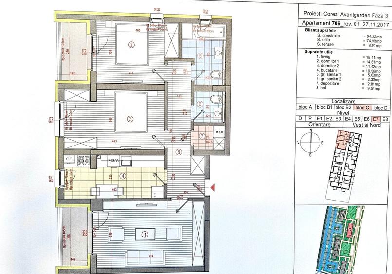 Apartament cu 3 camere decomandat, mobilat în 13 Decembrie